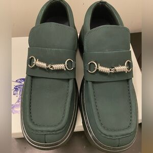 Burberry Dark Green Loafers with Silver Accents